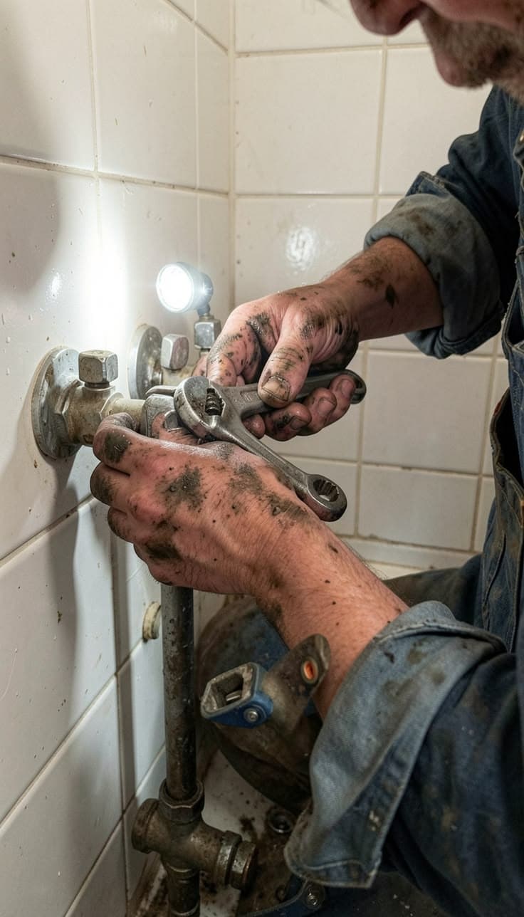Technicien GTI installant une tuyauterie